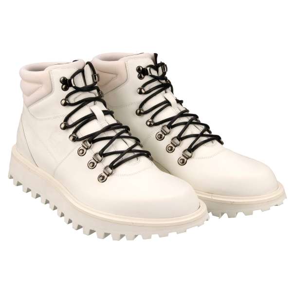 Hiking Ankle Boots VULCANO with Crown and DG logo in white by DOLCE & GABBANA 