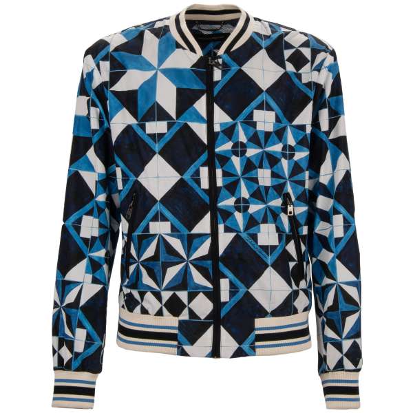 Gio Ponti Desing Print light bomber jacket with logo, zip pockets and knit details by DOLCE & GABBANA