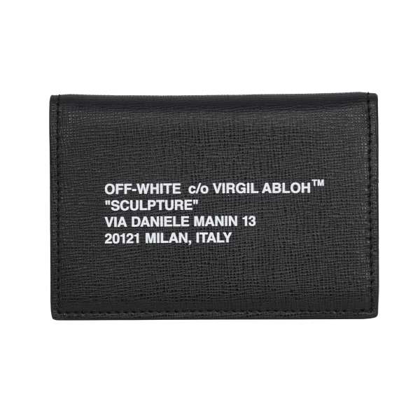 "Sculpture" saffiano leather card holder wallet in black and white by OFF-WHITE c/o VIRGIL ABLOH