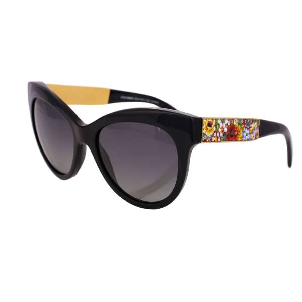 Sunglasses DG 4215 with hand-made mosaic flowers in black and gold by DOLCE & GABBANA