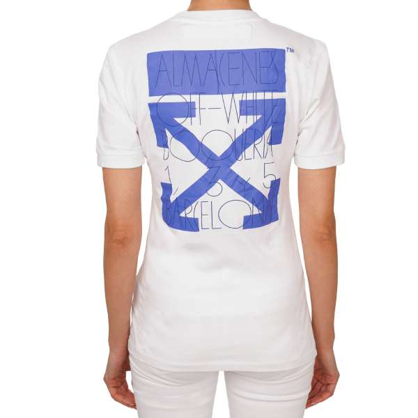 Cotton T-Shirt with Santa Eulalia, Barcelona and Off White Logo print in white and blue by OFF-WHITE c/o Virgil Abloh