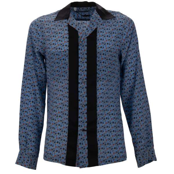 Soccer motive printed silk shirt RIVIERA with open collar and contrast stripes by DOLCE & GABBANA