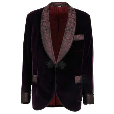 Baroque Velvet Silk Tuxedo Jacket Blazer Purple 58 3XL