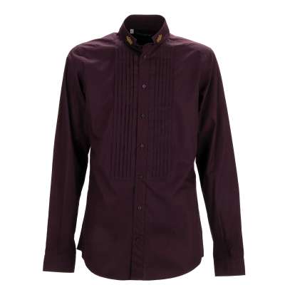 Baroque Pearl Gold Crown Cotton Shirt Bordeaux 41 M L