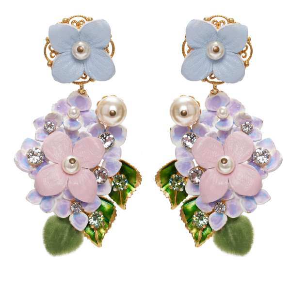 Baroque Clip Earrings with crystals in white, green, pink and gold by DOLCE & GABBANA