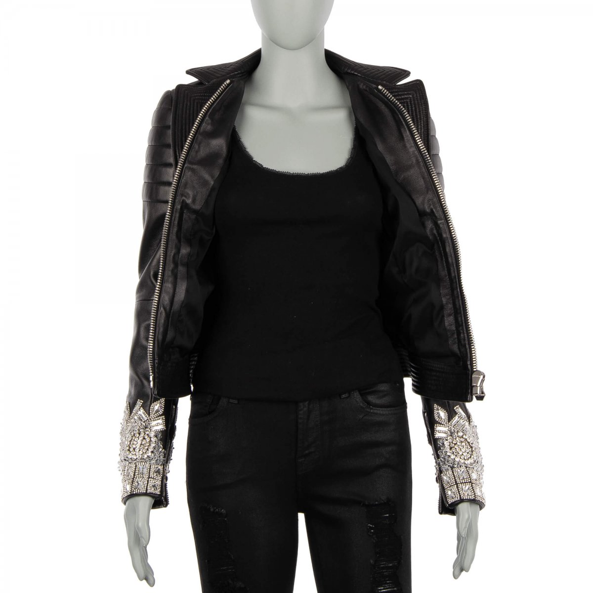 Philipp Plein COUTURE Lederjacke mit Kristallen TOGETHER ...