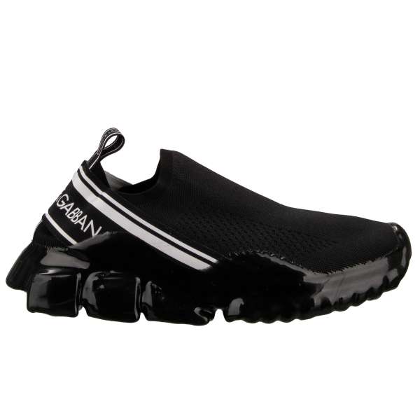 Elastic Slip-On Sneaker SORRENTO for Men with Dolce&Gabbana Logo stripes in black and white by DOLCE & GABBANA