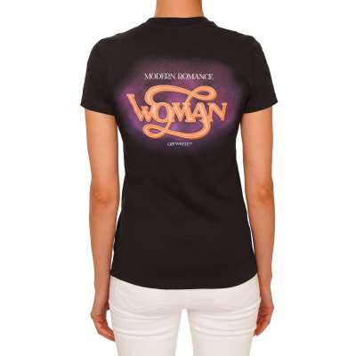 Virgil Abloh Modern Romance Woman Logo Baumwolle T-Shirt Top Schwarz