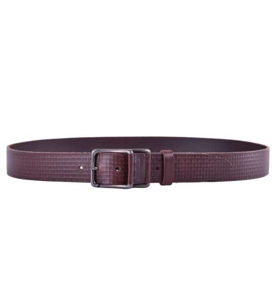 Dolce & Gabbana Check Print Leather Belt Brown | FASHION ROOMS