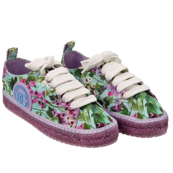 Light Espadrilles Sneaker made of cotton with flower print in blue and purple by DOLCE & GABBANA