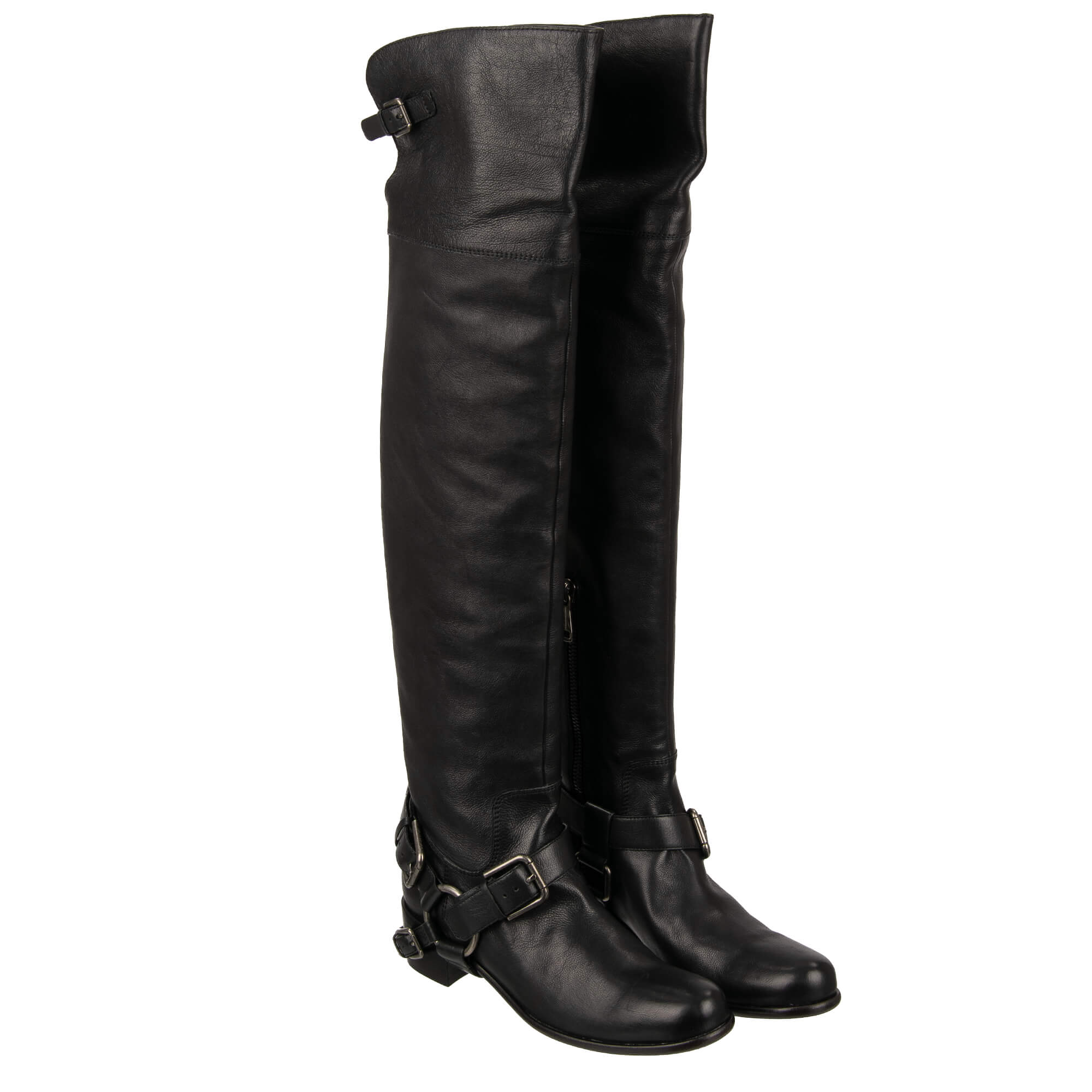 Dolce & Gabbana Biker Overknee Buckles Boots HARLEY Black 39 US 9 ...