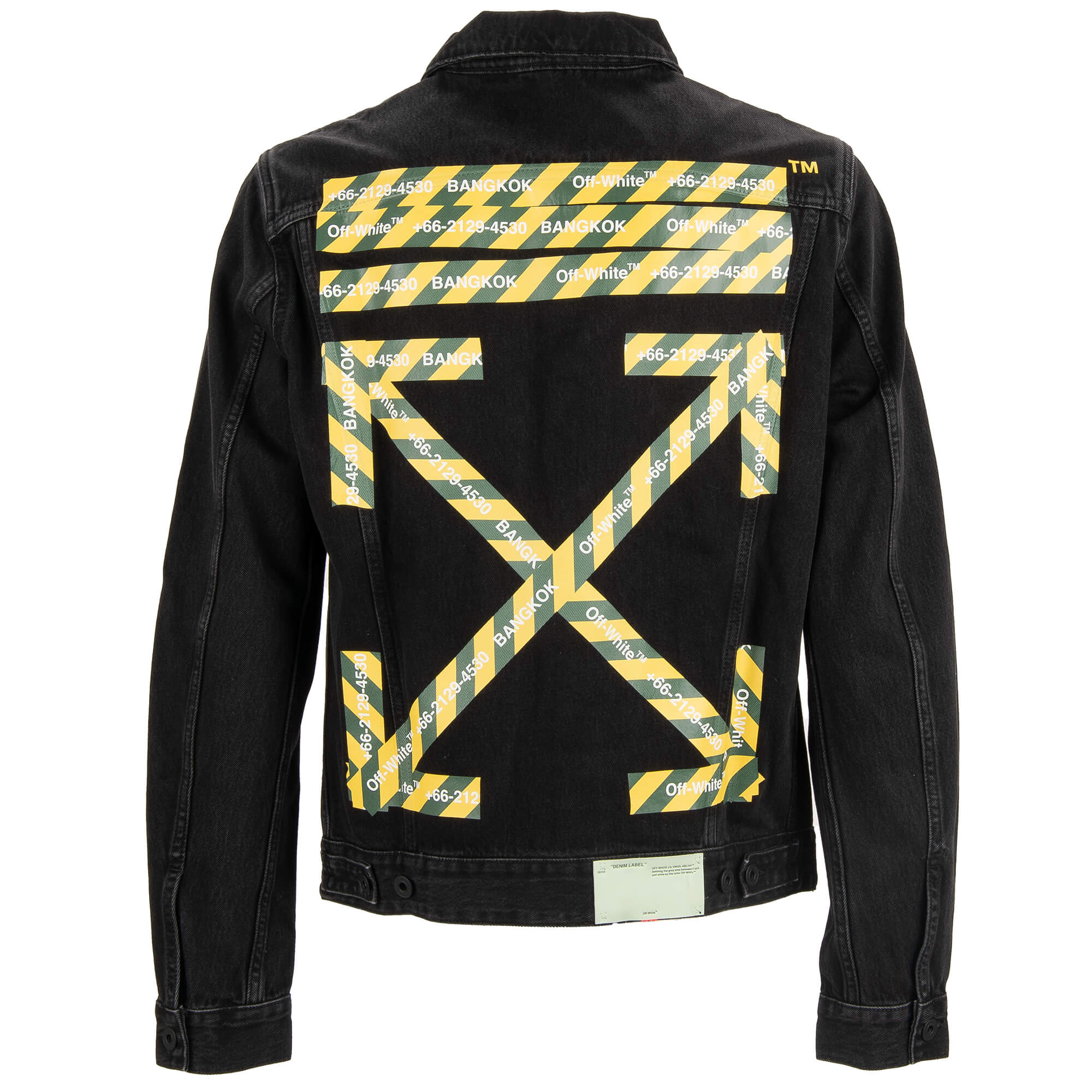 Off White Virgil Abloh Slim Yellow Fire Tape Denim Jacket with Pockets Black L FASHION ROOMS