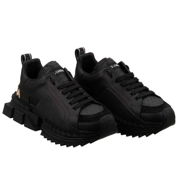 Lace-Up Sneaker SUPER KING for men with platform and DG logo in black by DOLCE & GABBANA