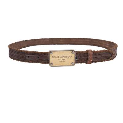 DG Logo Gold Metal Buckle Leather Belt Brown 95 38