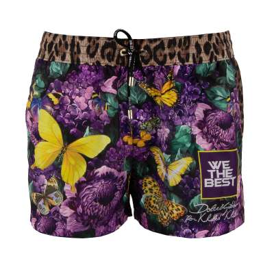 DJ Khaled Leopard Bag Beachwear Swim Shorts Purple Brown