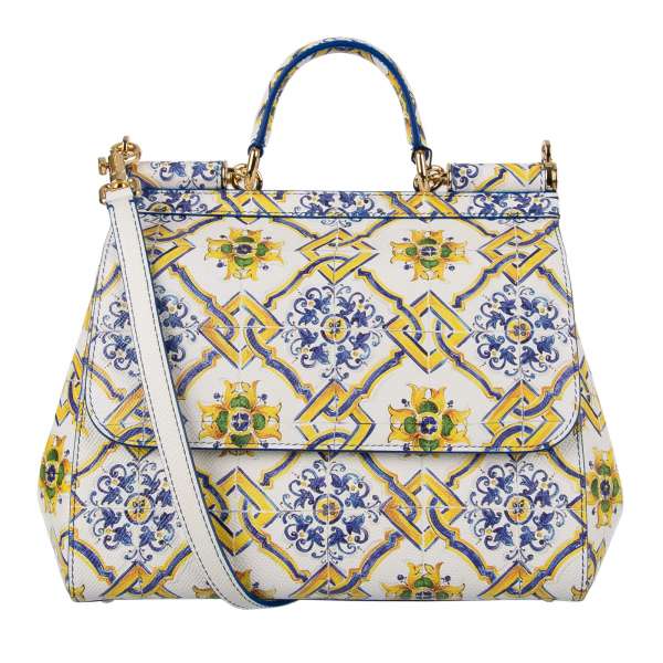 Dolce & Gabbana Sicily Small Leather Tote Bag in Yellow