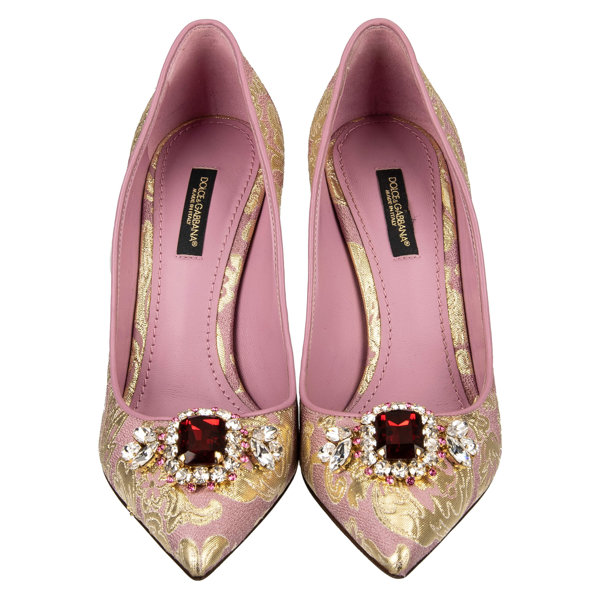 Dolce & Gabbana Baroque Pumps BELLUCCI with Crystal Brooch Pink Gold 37 ...