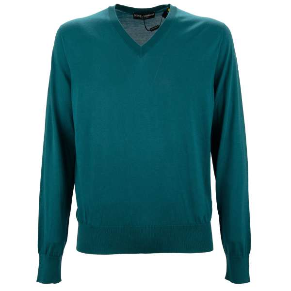  Ligh silk sweater with V-Neck cut in blue / green by DOLCE & GABBANA