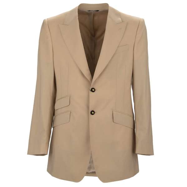 Blazer / jacket made of silk and wool blend with peak lapel and DG logo golden buttons in beige by DOLCE & GABBANA