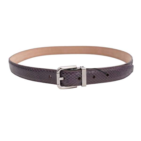 Snake Leather belt with metal buckle in purple by DOLCE & GABBANA