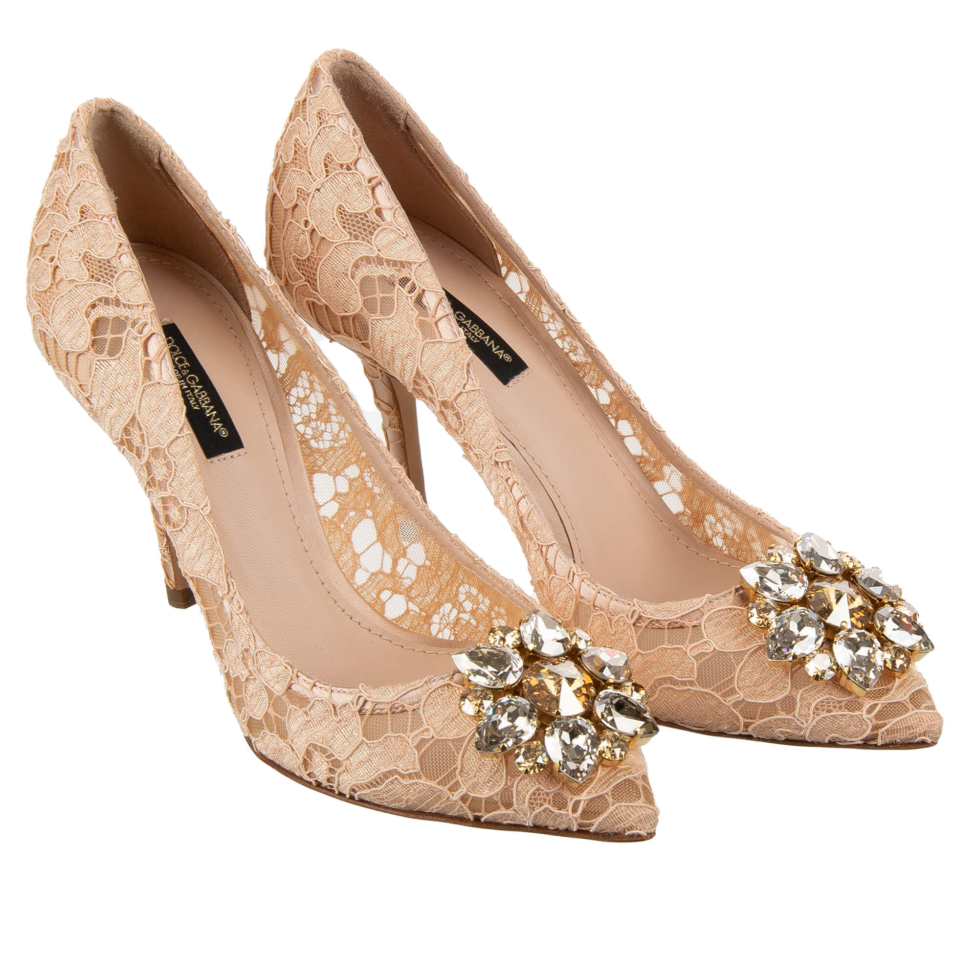 Dolce & Gabbana Taormina Lace Pumps BELLUCCI with Crystal Brooch Beige ...