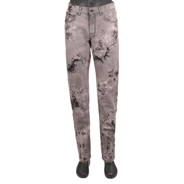 5-pockets Tie Dye Slim Jeans with logo sign in gray and black by OFF-WHITE c/o Virgil Abloh