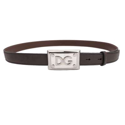 DG Logo Silver Metal Buckle Plate Leather Belt Brown 105 42