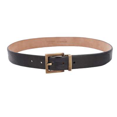 Classic Gold Metal Buckle Lizard Leather Belt Black 95 38