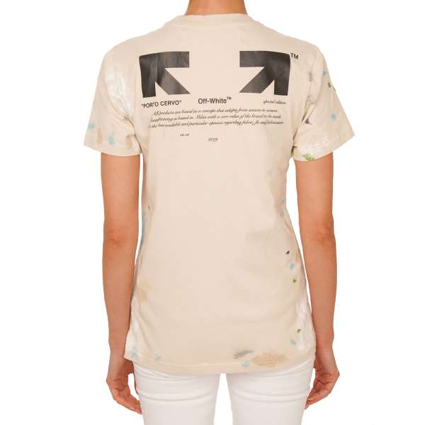 Cotton T-Shirt with paint patterns, Porto Cervo and Off White Logo print in beige by OFF-WHITE c/o Virgil Abloh