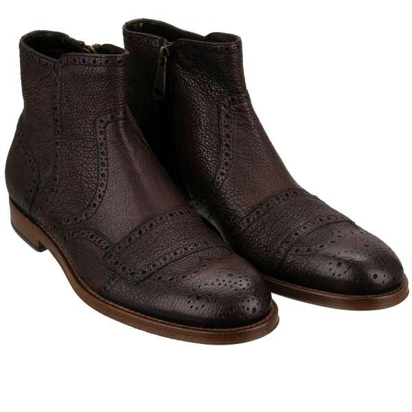 Hirschleder Stiefeletten mit Reißverschluß in Braun von DOLCE & GABBANA