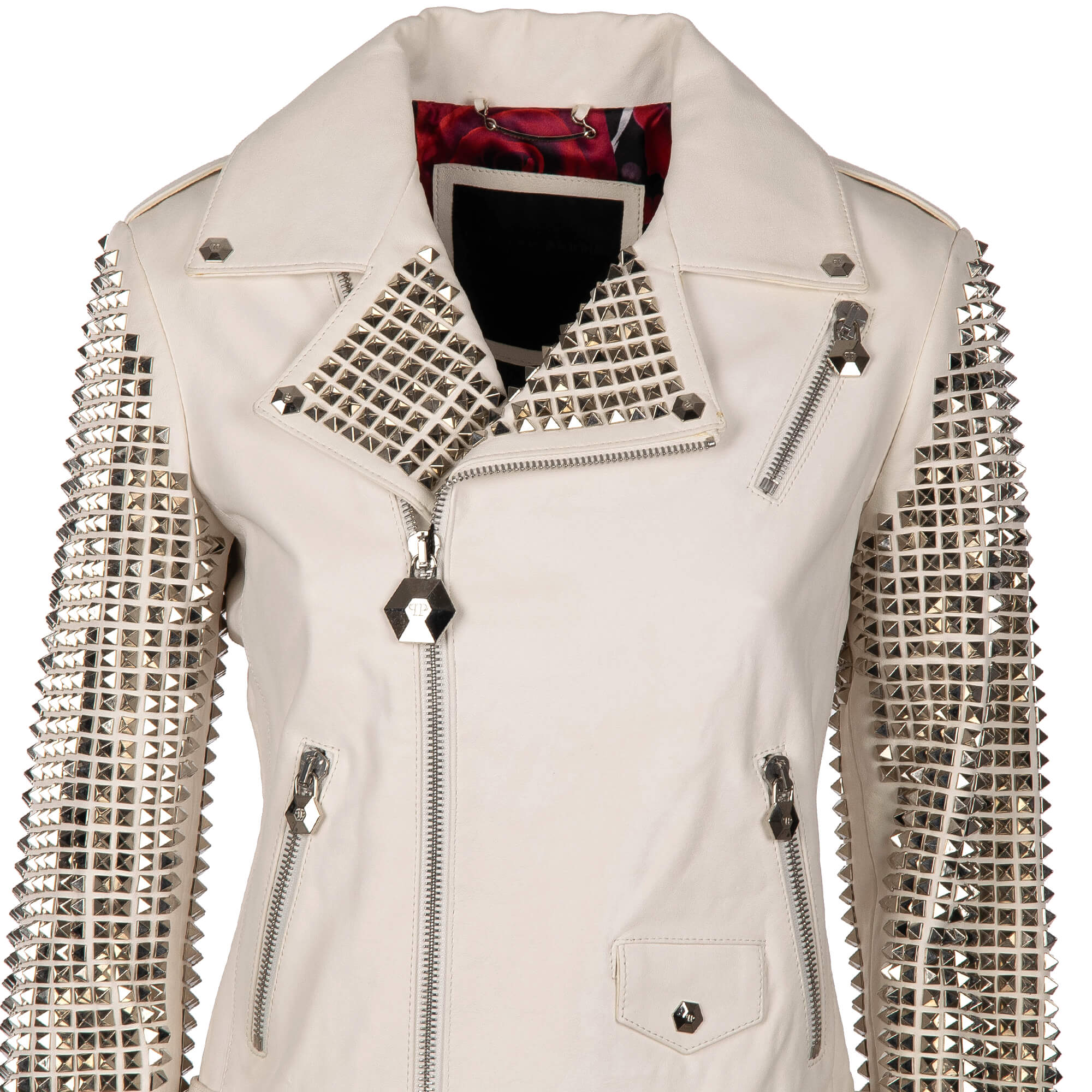 Philipp Plein COUTURE Studded Leather Jacket White XS | FASHION ROOMS