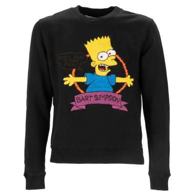 Virgil Abloh Sweatshirt mit Bart Simpson Stickerei und Logo Schwarz M