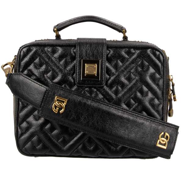 Unisex quilted nappa leather clutch bag / shoulder bag / box bag with detachable strap and turn lock with logo by DOLCE & GABBANA