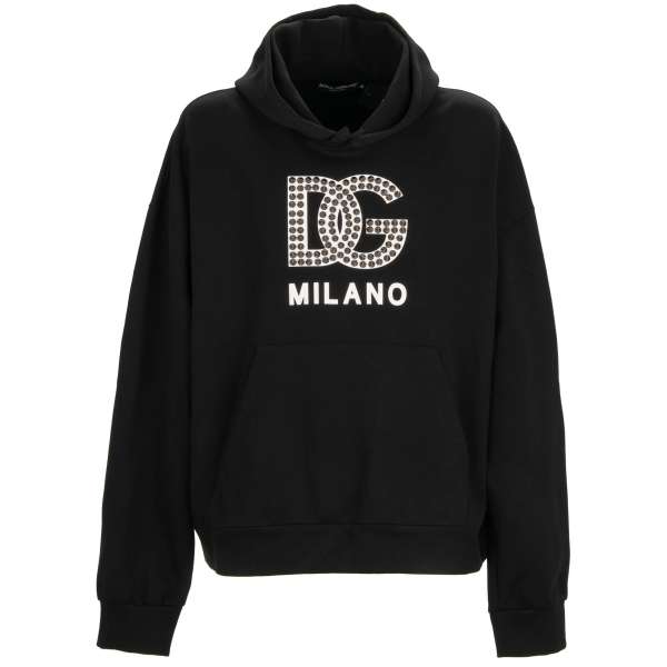 Oversize Hoodie / Pullover mit Nieten DG Logo Milano Print in schwarz und weiß von DOLCE & GABBANA 