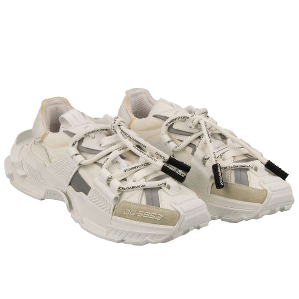 Low-Top Sneaker SPACE with massive sole and DG logo lace in white and silver by DOLCE & GABBANA