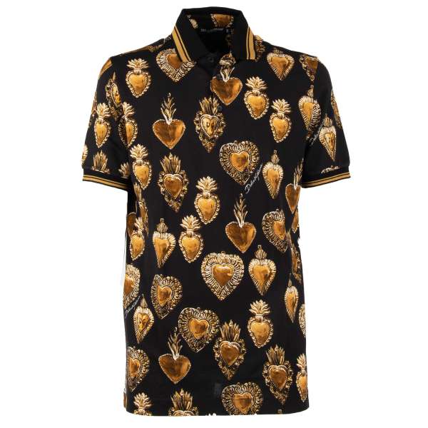 Cotton Polo Shirt with sacred heart and logo print by DOLCE & GABBANA