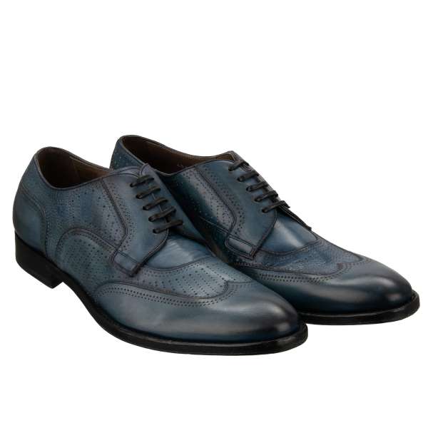 Derby Schuhe aus Leder mit dekorativen Komponenten in Blau von DOLCE & GABBANA