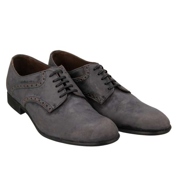 Klassische Vintage Design Leder Derby Schuhe in Grau von DOLCE & GABBANA