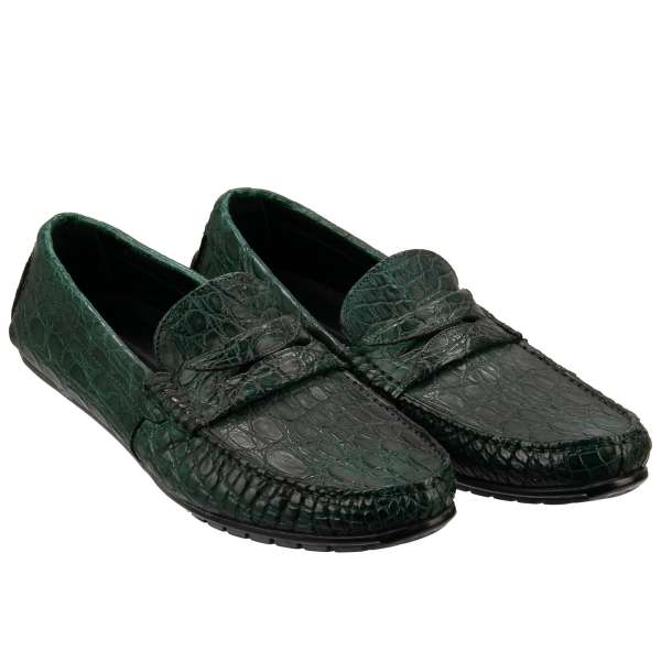 Exclusive and rare caiman leather moccasins shoes in turquoise blue by DOLCE & GABBANA