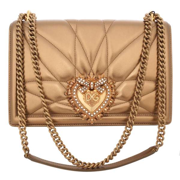 Crossbody Bag DEVOTION Medium made of matelasse nappa leather with jeweled heart buckle with DG Logo and structured metal chain strap by DOLCE & GABBANA