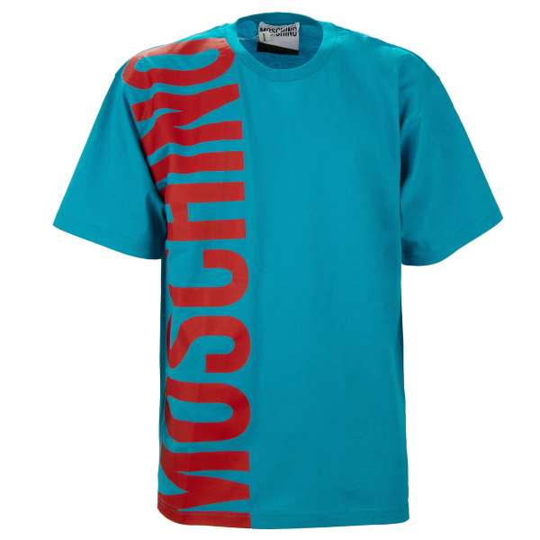 Oversize cotton T-Shirt with Logo print in blue and red by MOSCHINO Couture