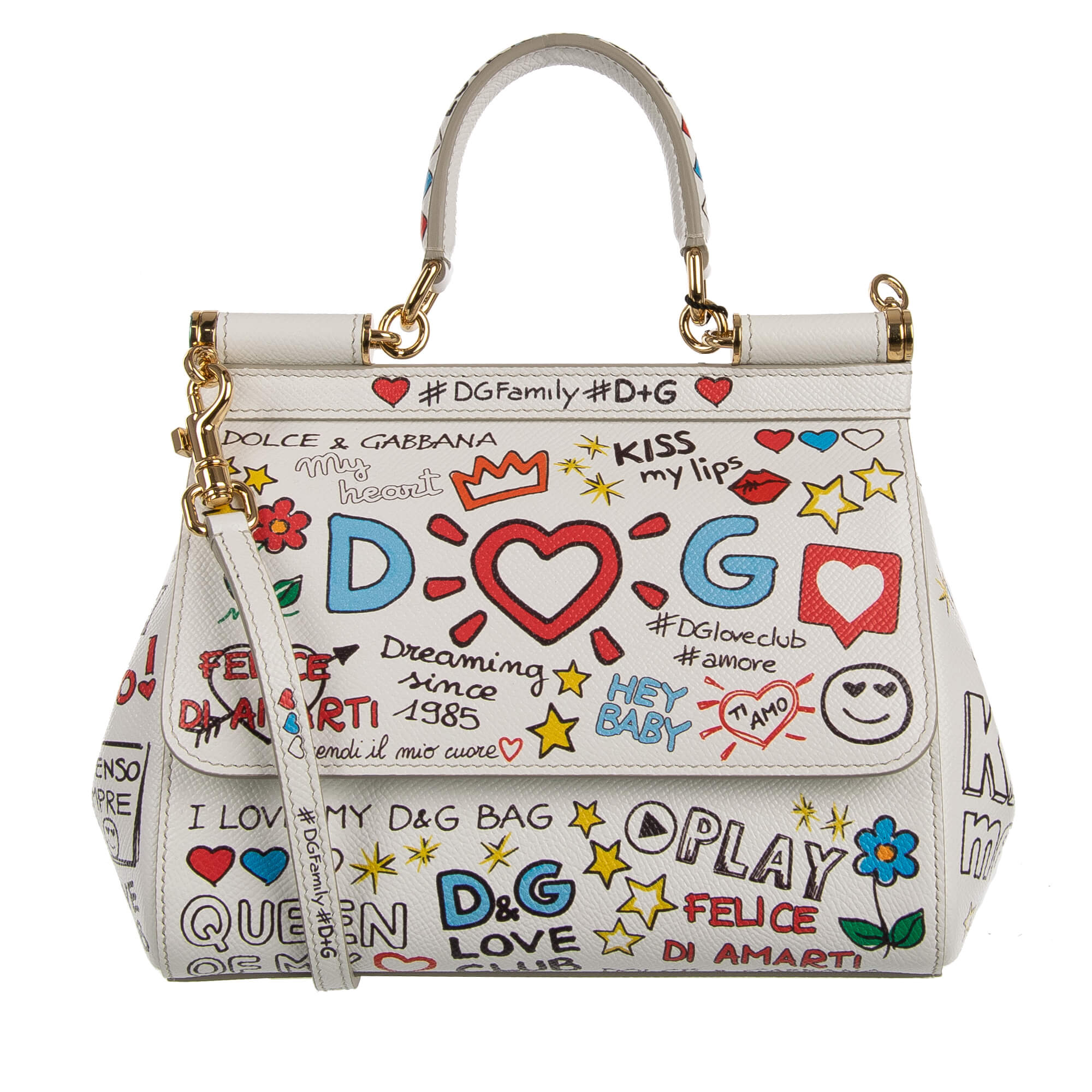 Dolce & Gabbana Pattern Print, White Dauphine Small Miss Sicily Anchor Handle Bag