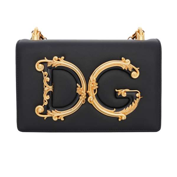 Clutch / Crossbody Bag DG GIRLS made of nappa leather with a large enameled baroque style DG Logo and vintage chain strap by DOLCE & GABBANA