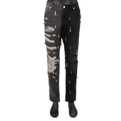 DG Pearl Metal Logo Distressed Jeans Pants REGULAR Gray Black