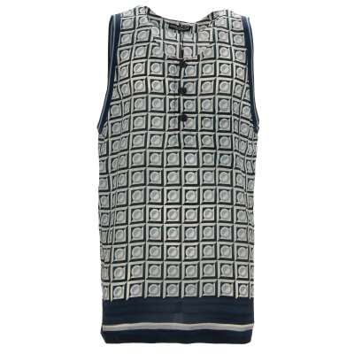 Gio Ponti Design Print Seide Oversize Tank Top Blau Weiß M L 