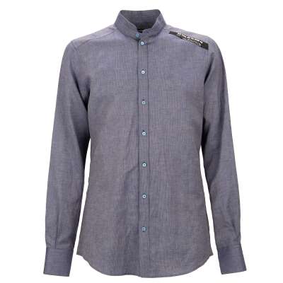 DG DNA Logo Patch Linen Cotton Shirt Blue 40 M