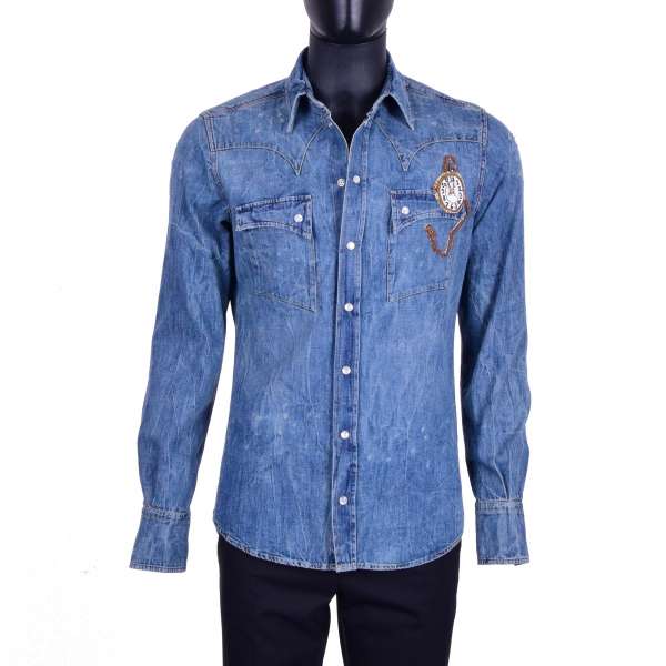 Dolce & Gabbana Jeans Shirt with Clock Embroidery | FASHION ROOMS