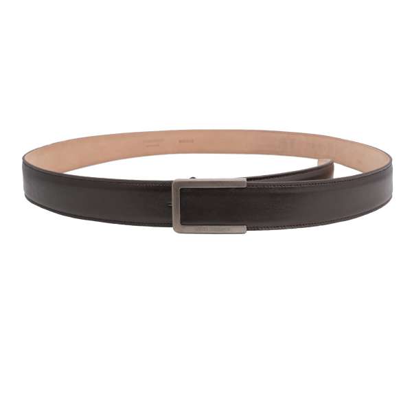 Leather belt with DG Logo metal buckle in dark brown by DOLCE & GABBANA