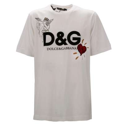 Barock Krone Engel Herz DG Logo Baumwolle T-Shirt Weiß 52 L