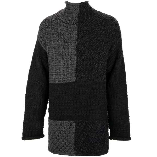 Oversize Cable Knit Rollkragen Sweater aus Schurwolle in Grau und Schwarz von DOLCE & GABBANA